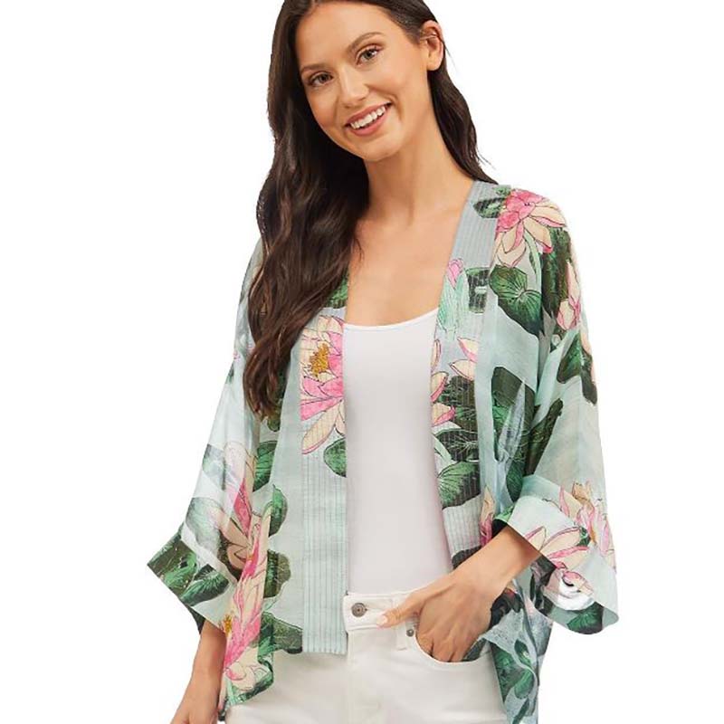 Water Lily Mint Short Kimono