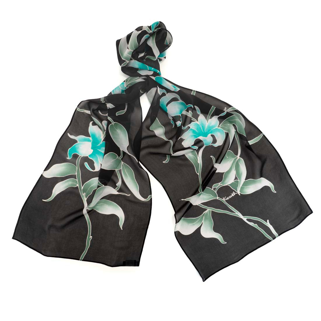 Turquoise Lily Silk Scarf