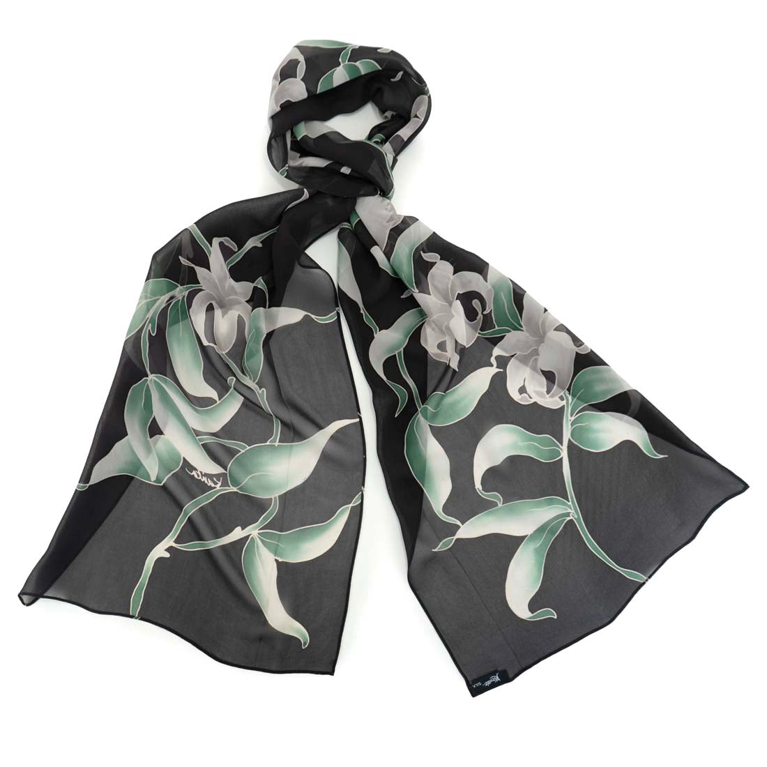 Grey Lily Silk Scarf