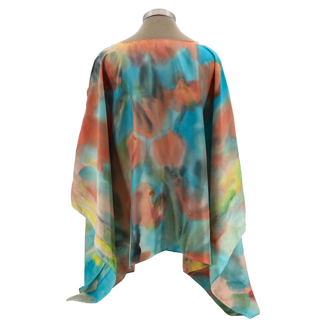 Orange Water Lily Hand-Painted Silk Kaftan