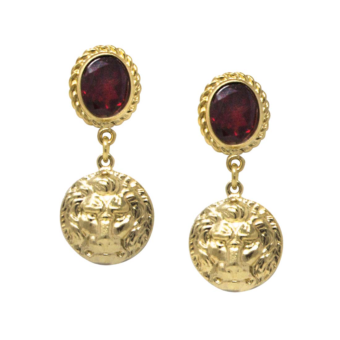 Italian Lion Coin with Garnet Earring