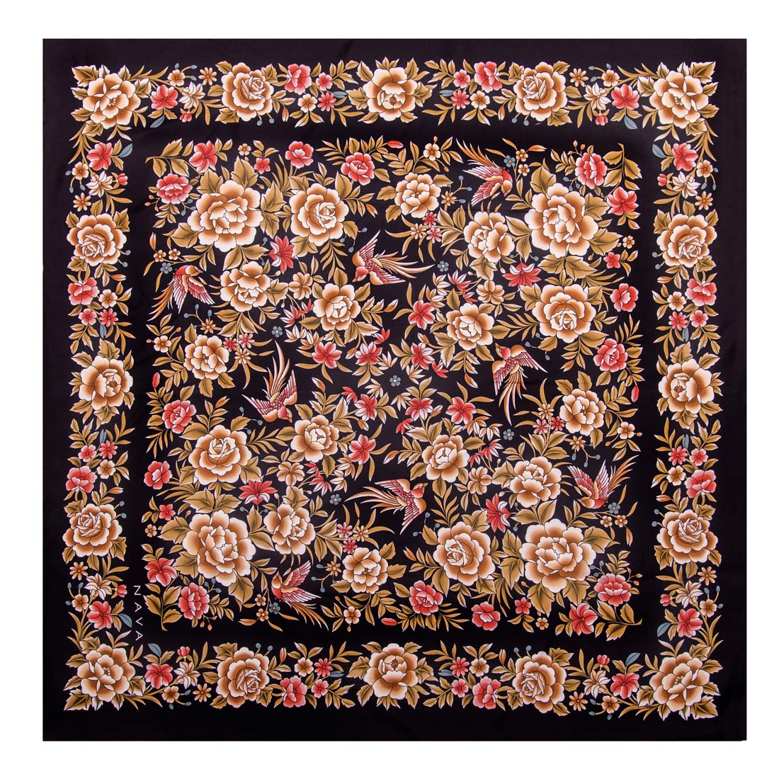 Brown Rose Silk Square Scarf