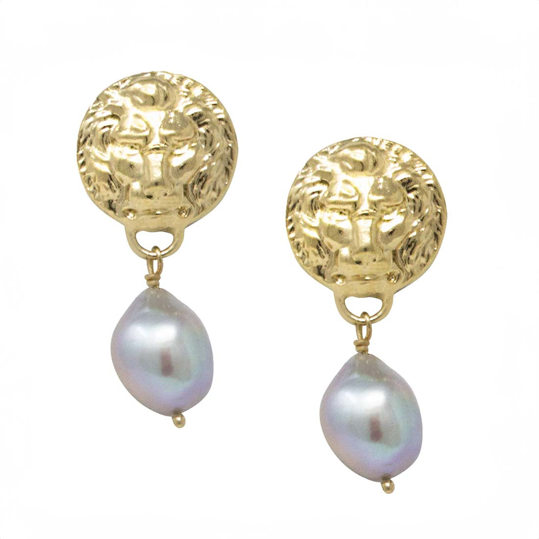 Lion Coin Pearl Earrings