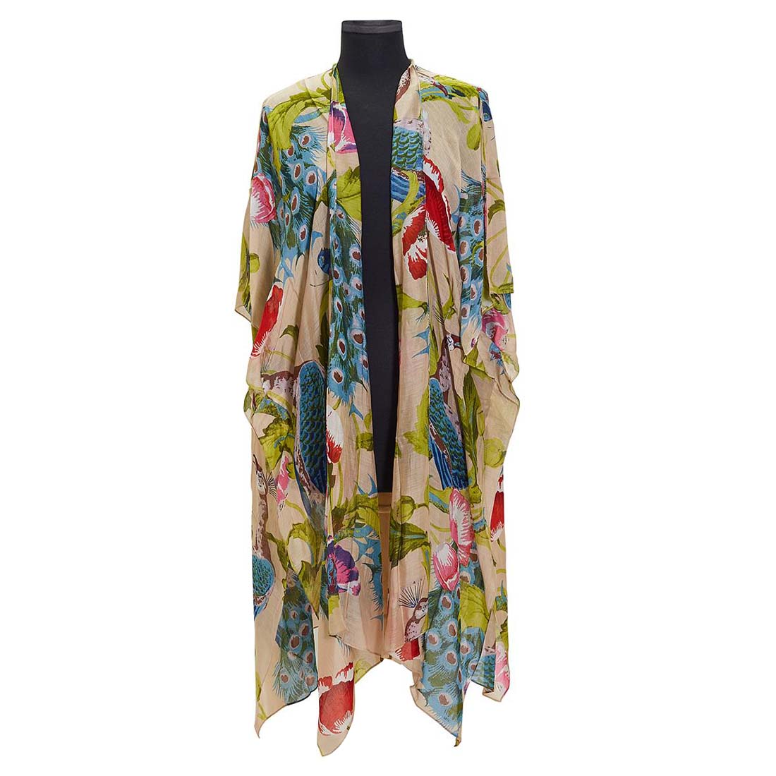 Peacocks and Poppies Long Kimono