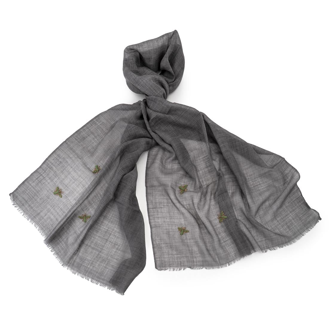 Grey Bee Wool Scarf